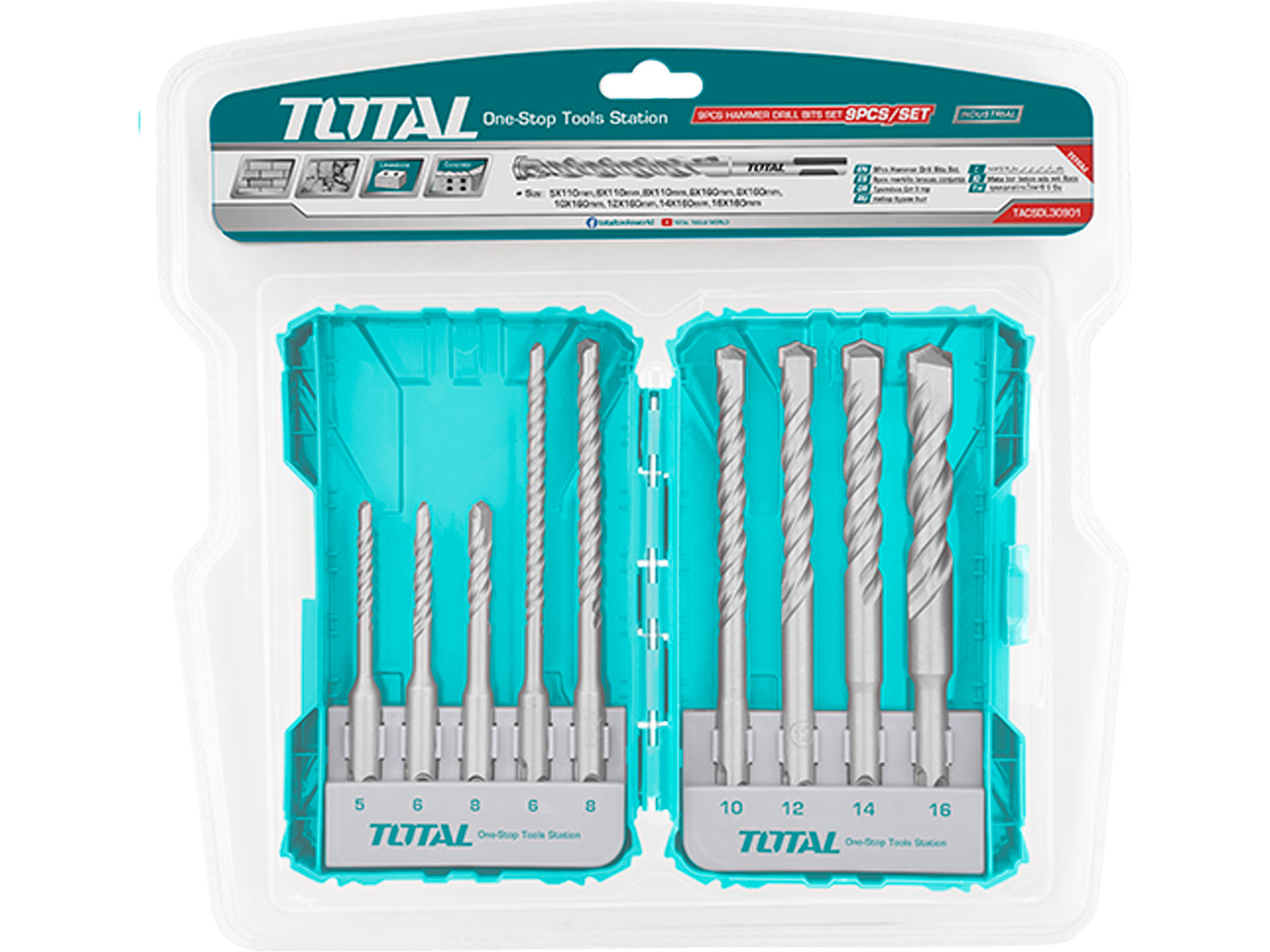 Set di 9 punte da trapano, SDS Plus, industriale Set di 9 punte da trapano, SDS Plus, industriale